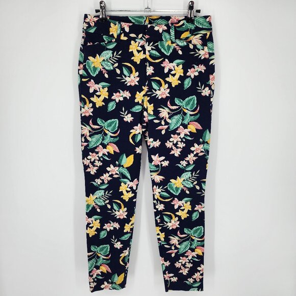 3/$25 333 Old Navy Tropical Floral Print Pixie Pants 4 High Rise Ankle Navy S - Picture 1 of 7